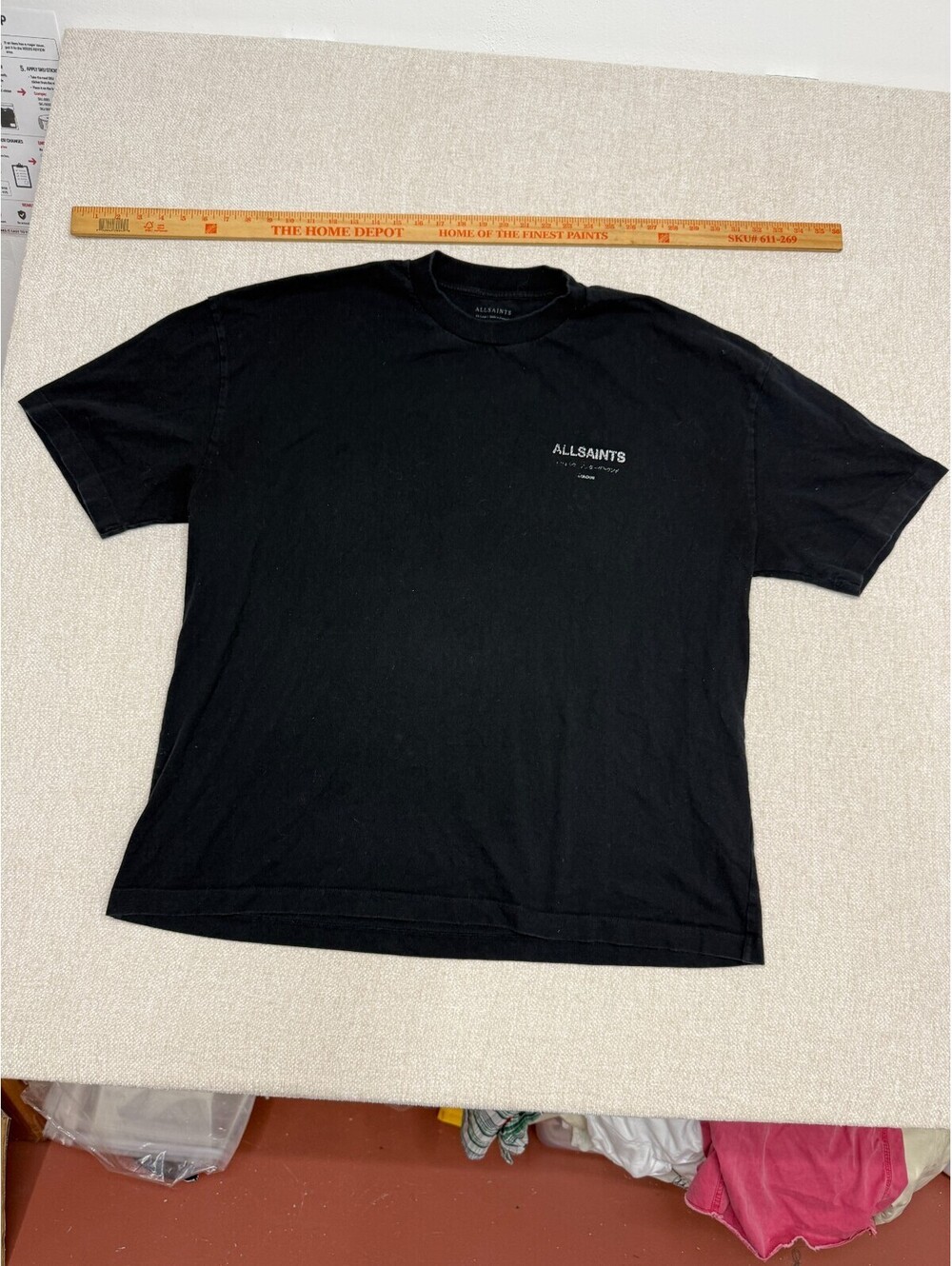 AllSaints Tokyo Underground Black Graphic T-Shirt Mens Size 2XL Oversized Fit